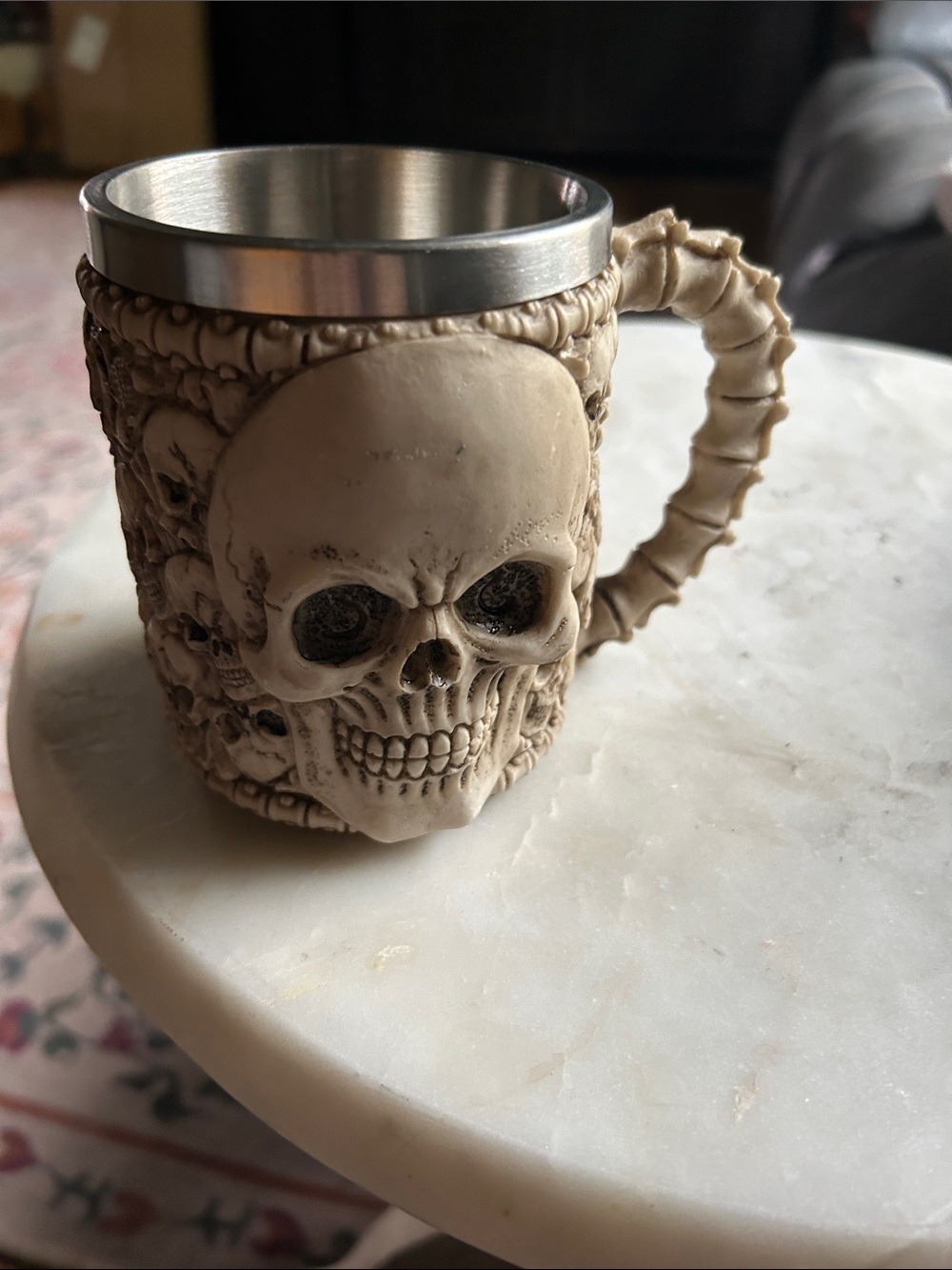 Beige Skull Accent Stainless Steel Lined Mug - Unbranded